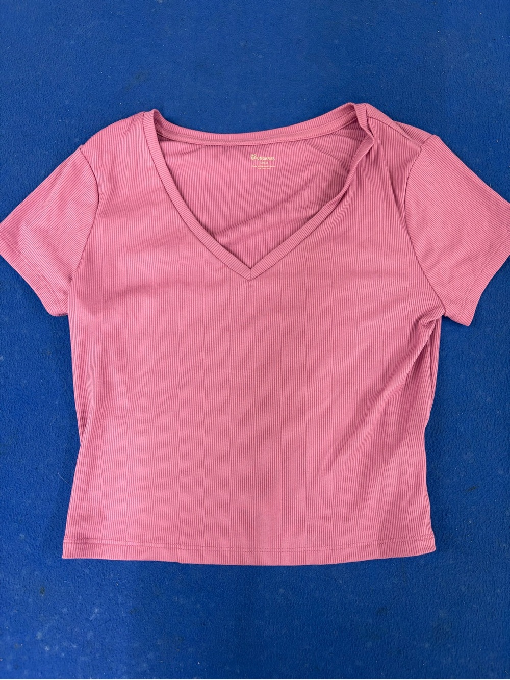 No Boundaries Ribbed V-Neck Tee in Dusty Rose